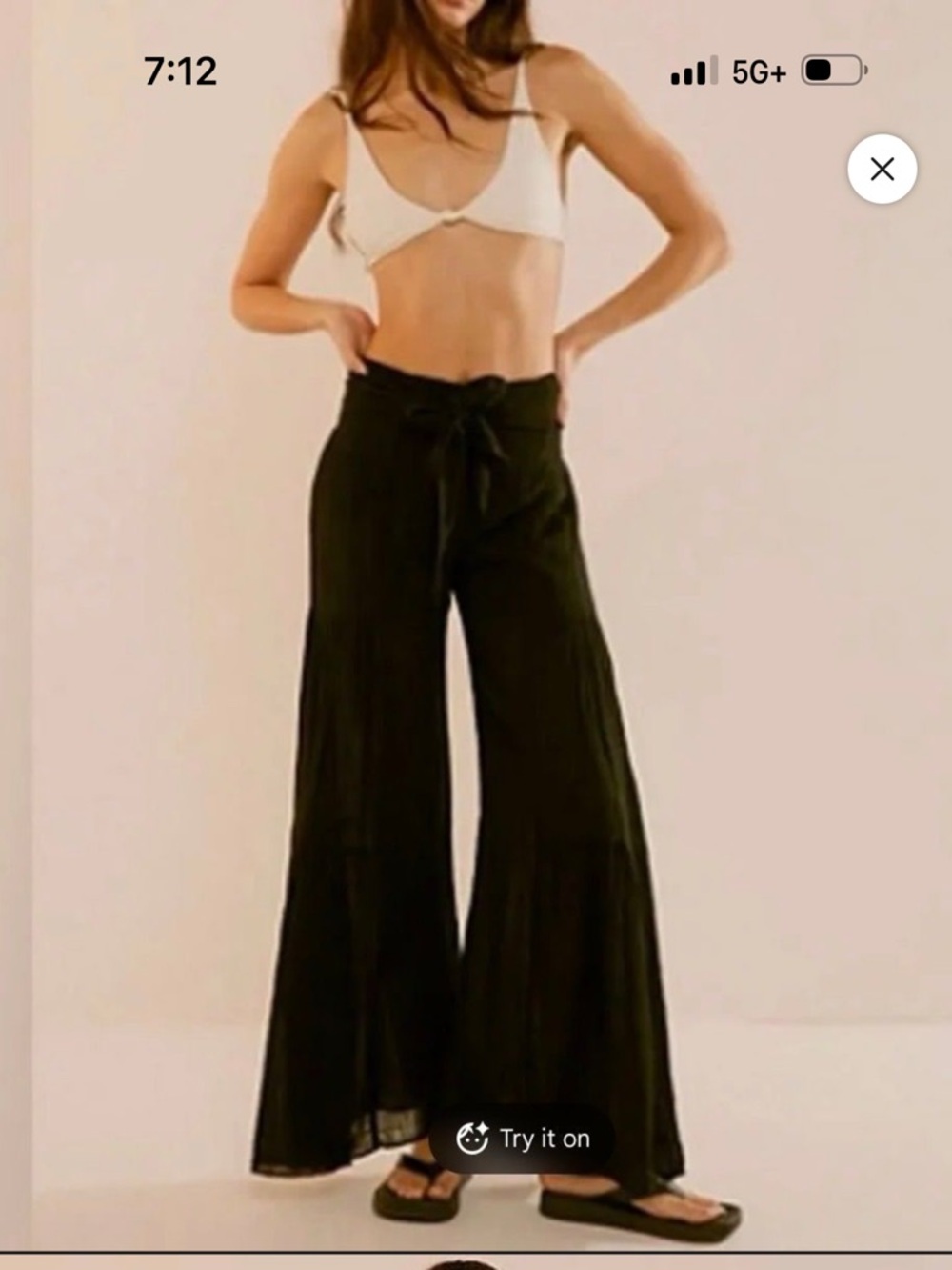 Free People Black good day, ribbed tie waist palazzo pants size Large EUC